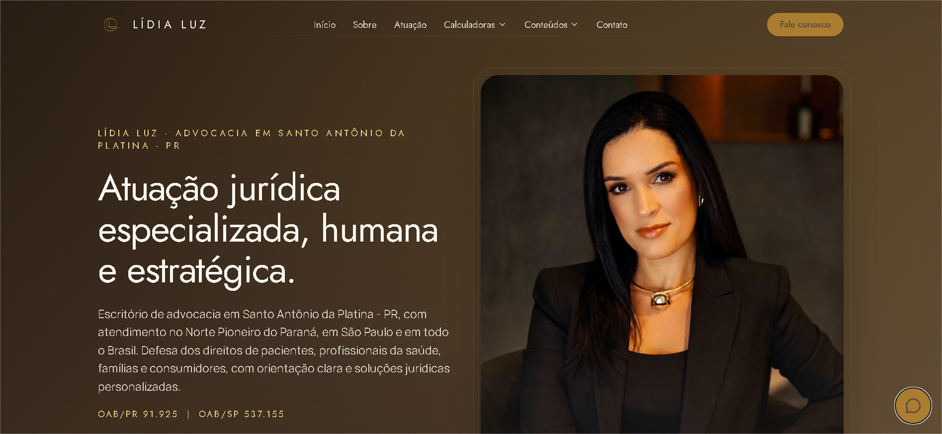 Print do site Lídia Luz Advocacia